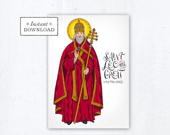 Saint Leo the Great Card, Art Print, Instant Download, DIY Downloadable PDF 5"x7" Catholic Saint Printable Confirmation Gift Baptism Gift