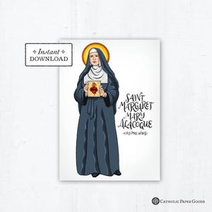 Saint Margaret Mary Alacoque Card, Art Print, Instant Download, DIY Downloadable PDF 5"x7" Catholic Saint Printable Confirmation Gift