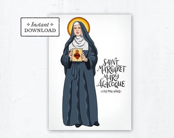 Saint Margaret Mary Alacoque Card, Art Print, Instant Download, DIY Downloadable PDF 5"x7" Catholic Saint Printable Confirmation Gift