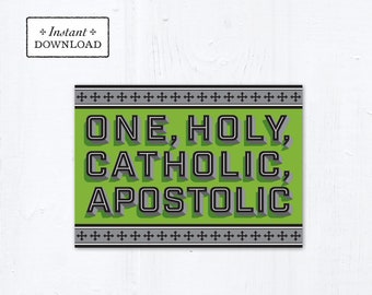 One, Holy, Catholic, Apostolic Church Greeting Card Green Instant Download DIY Downloadable PDF 5”x7" rcia Card Nicene Creed RCIA Card