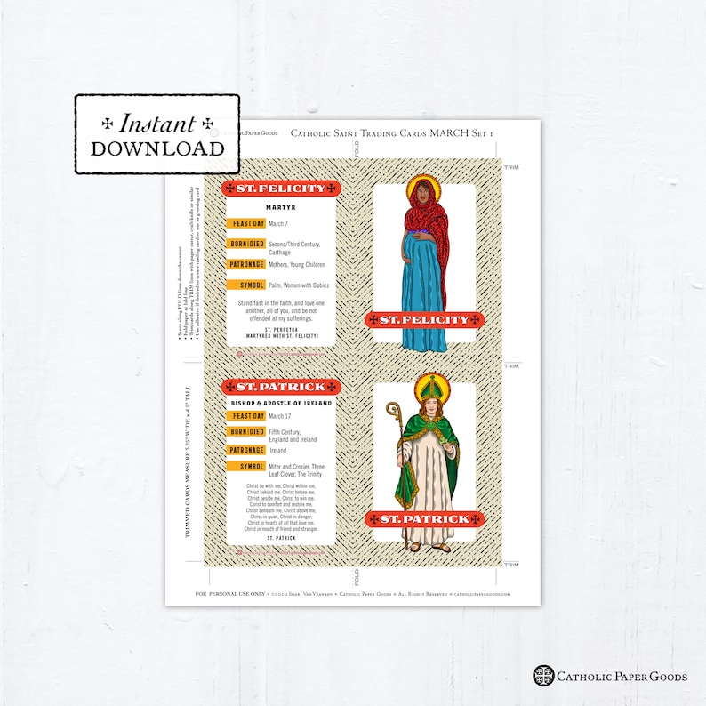 Catholic Saint Trading Cards March Set 1 Printable PLUS Etsy