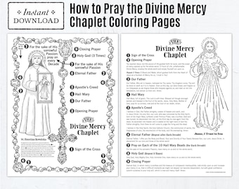The Divine Mercy Chaplet Catholic Coloring Pages, Catholic Prayers, 2 Printable Coloring Pages, Digital PDF