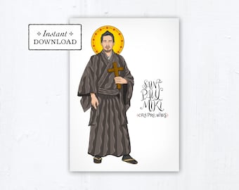 St. Paul Miki Card, Catholic Greeting Card, Catholic Saint, Art Print, Instant Download, Downloadable PDF 5x7, Confirmation Gift