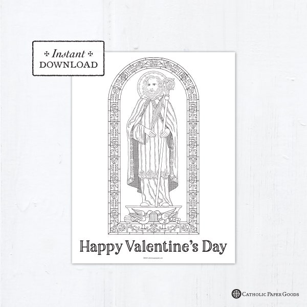 Catholic Coloring Page, Saint Valentine's Day, Catholic Saints, Printable Coloring Page, Digital, PDF St Valentine Coloring Page