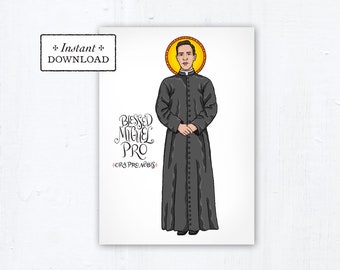 Blessed Miguel Pro Card, Art Print, Instant Download, Downloadable PDF 5"x7" Saint Printable Saint Print Confirmation Gift Baptism