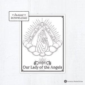 Catholic Coloring Page, Our Lady of the Angels, Catholic Marian Coloring Page, Printable Coloring Page, Digital Coloring Page, PDF