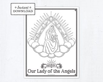 Catholic Coloring Page, Our Lady of the Angels, Catholic Marian Coloring Page, Printable Coloring Page, Digital Coloring Page, PDF