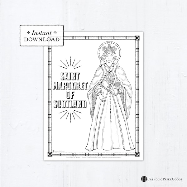 Catholic Coloring Page - Saint Margaret of Scotland - Catholic Saints - Printable Coloring Page - Digital - PDF