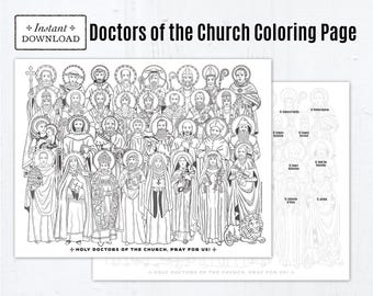 Doctors of the Church Catholic Coloring Page, Catholic Prayers, Printable Coloring Page with Guide, Digital PDF, All Saints Day Activity