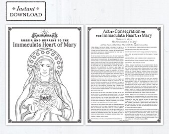 Act of Consecration to the Immaculate Heart of Mary, Russia and Ukraine Catholic Coloring Page - Printable Coloring Page - Digital - PDF