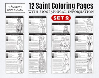 Set #2: 12 Catholic Saint Coloring Pages with Biographical Information, Catholic Printables, All Saints Day, All Saints Day Party, CCD, RCIA