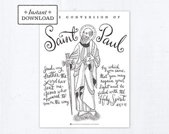 Catholic Coloring Page, The Conversion of Saint Paul, Catholic Saints, Printable Coloring Page, Digital, Printable Coloring Page