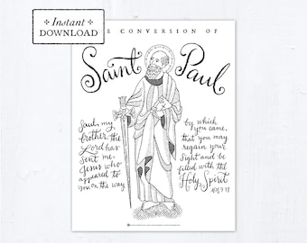 Catholic Coloring Page, The Conversion of Saint Paul, Catholic Saints, Printable Coloring Page, Digital, Printable Coloring Page