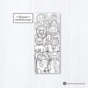 Catholic Saints Father&#39;s Day Litany Card, Printable Coloring Page Father&#39;s Day Card, 9.25 x 3.875 Catholic Printable Father&#39;s Day Card