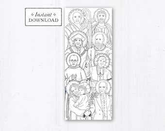 Catholic Saints Father's Day Litany Card, Printable Coloring Page Father's Day Card, 9.25 x 3.875 Catholic Printable Father's Day Card