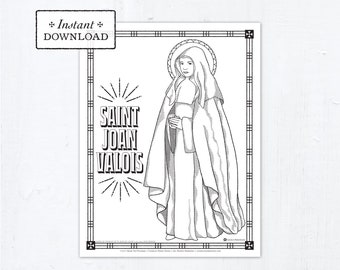 Saint Joan Valois Catholic Coloring Page - Saint Jean Valois - Catholic Saints - Printable Coloring Page - Digital - PDF