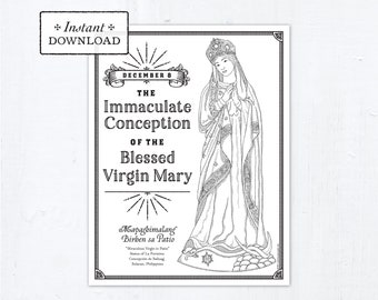 Catholic Coloring Page, The Immaculate Conception of the Blessed Virgin Mary, Catholic Marian Coloring Page, Printable Coloring Page, PDF