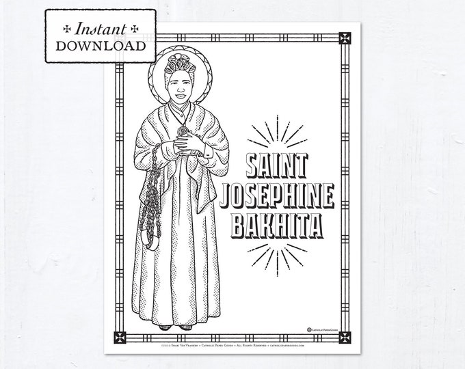 Catholic Coloring Page - Saint Josephine Bakhita - Catholic Saints - Printable Coloring Page - Digital - PDF