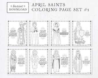 Catholic Coloring Pages - April Saints Set #1 - Bundle of 8 - Catholic Saints - Printable Coloring Pages - Digital - PDF Download