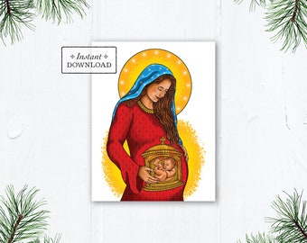 Mary Tabernacle Catholic Christmas Cards from All About Advent & Christmas Book, Set of 2 Designs, Instant Download, PDF Size A2 4.25”x5.5"