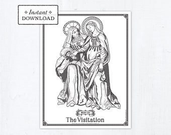 Catholic Coloring Page - The Visitation - Catholic Marian Art - Printable Coloring Page - Digital - PDF