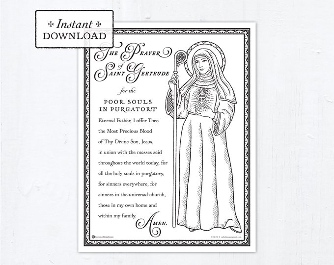 Catholic Coloring Page - The Prayer of Saint Gertrude the Great - Catholic Saints - Printable Coloring Page - Digital - PDF