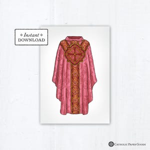 Rose Chasuble Printable Greeting Card for Catholic Priest, Priesthood Sunday, Priest Thank You Card, Catholic Priest Ordination Card A7