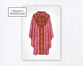 Rose Chasuble Printable Greeting Card for Catholic Priest, Priesthood Sunday, Priest Thank You Card, Catholic Priest Ordination Card A7