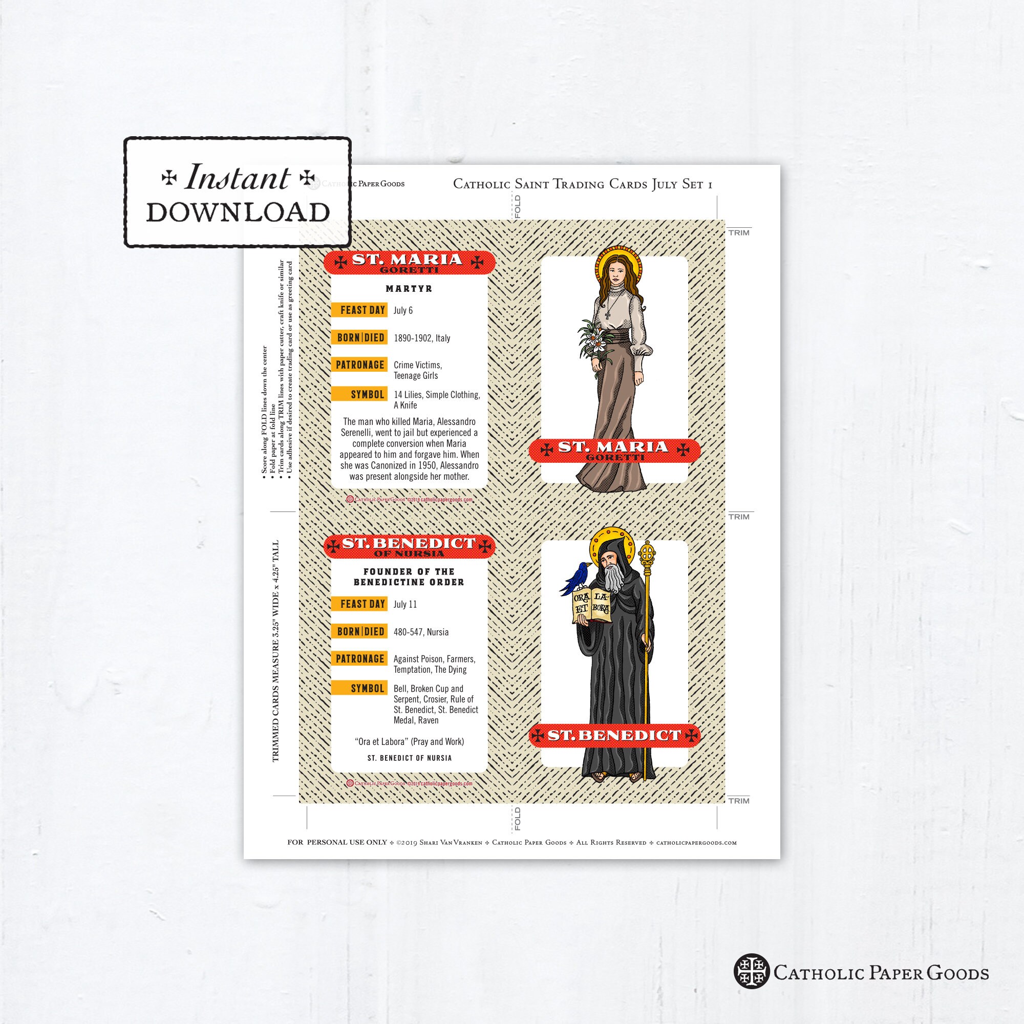 Catholic Saint Trading Cards July Set #1 - Printable - PLUS Bonus ...