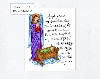 Guardian Angel Prayer Art Print: Catholic Gift PDF 8"x10"