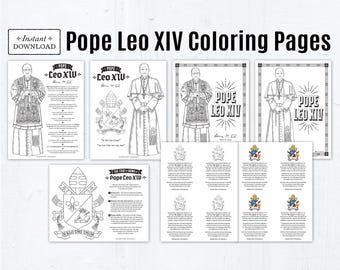 Pope Leo XIV Coloring Pages & Prayer Cards in Color and BW, Printable Coloring Pages Pope Leo XIV First American Pope