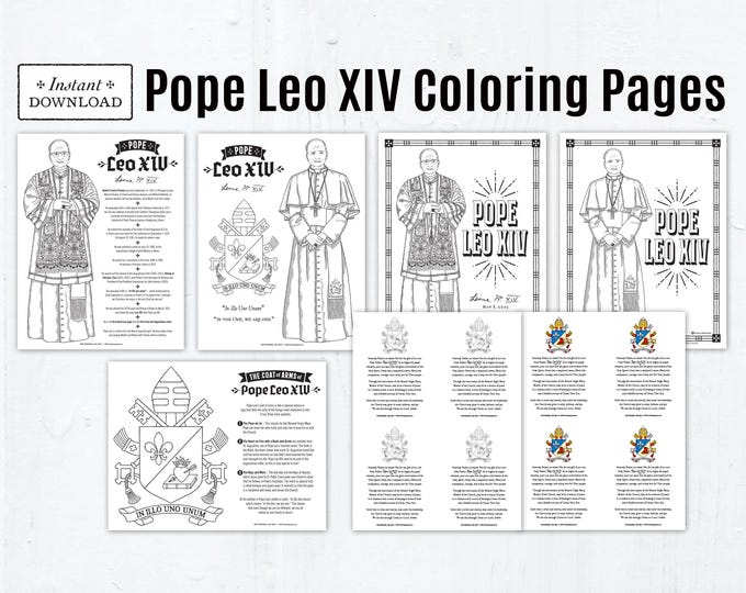 Featured listing image: Pope Leo XIV Coloring Pages: Catholic Prayer Cards (Printable PDF Download)