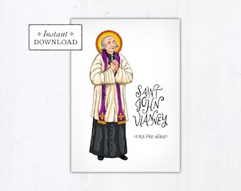 St. John Vianney Card - Art Print - Instant Download - DIY Downloadable PDF 5"x7"