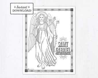 Catholic Coloring Page, Saint Gabriel the Archangel Coloring Page, Catholic Saints, Printable Coloring Page, Digital Coloring Page, PDF