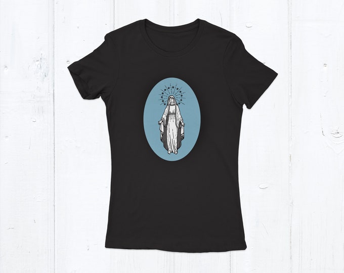 Blessed Virgin Mary Women's Catholic T-shirt Black T-shirt Ladies Graphic T-shirt