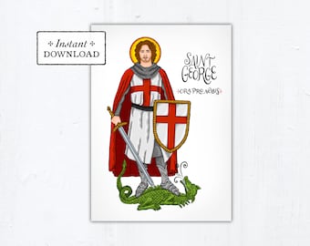 St. George Card - Art Print - Instant Download - DIY Downloadable PDF 5"x7"
