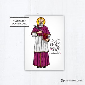 Saint Francis de Sales Card, Art Print, Instant Download, PDF 5x7 Printable Saint Print Confirmation Gift Baptism Francis de Sales