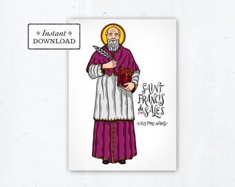 Saint Francis de Sales Card, Art Print, Instant Download, PDF 5x7 Printable Saint Print Confirmation Gift Baptism Francis de Sales