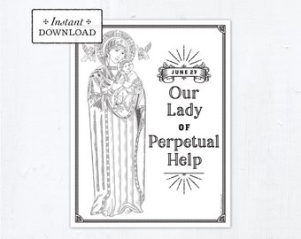 Catholic Coloring Page - Our Lady of Perpetual Help - Catholic Saints - Printable Coloring Page - Digital - PDF Virgin Mary Coloring Page