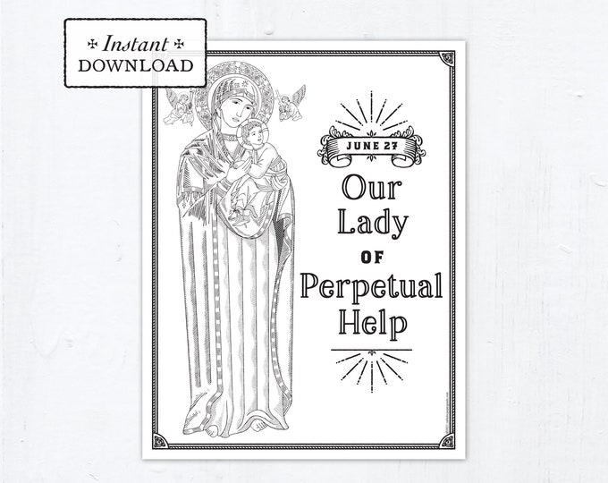 Catholic Coloring Page - Our Lady of Perpetual Help - Catholic Saints - Printable Coloring Page - Digital - PDF Virgin Mary Coloring Page