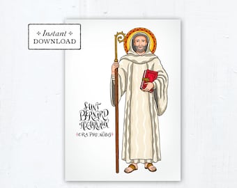 Saint Bernard of Clairvaux Card - Art Print - Instant Download - DIY Downloadable PDF 5"x7" Catholic Saint Printable Confirmation Gift