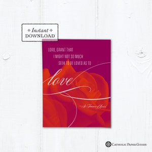 Biglietto d'auguri cattolico di San Valentino Amore Preghiera floreale di San Francesco, PDF stampabile e scaricabile A2 4,25x5,5