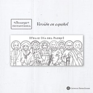 Catholic Father&#39;s Day Card Spanish Coloring Page descarga instantánea PDF Feliz Día del Padre la tarjeta de felicitación católica en español