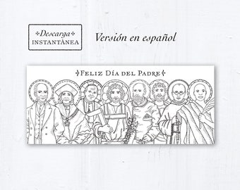 Catholic Father's Day Card Spanish Coloring Page descarga instantánea PDF Feliz Día del Padre la tarjeta de felicitación católica en español