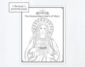 Catholic Coloring Page - The Immaculate Heart of Mary - Catholic Saints - Printable Coloring Page - Digital - PDF