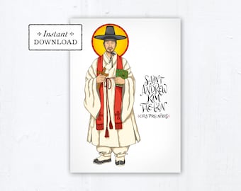 St. Andrew Kim Tae-Gon Card, Catholic Greeting Card, Catholic Saint, Art Print, Instant Download, Downloadable PDF 5x7, Confirmation Gift