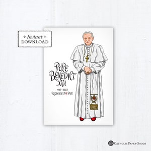 Pope Benedict XVI Card, Art Print, Instant Download, Downloadable PDF 5"x7" Catholic Printable Holy Card Catholic Art Print Pope Benedict