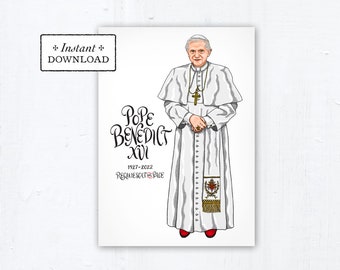 Pope Benedict XVI Card, Art Print, Instant Download, Downloadable PDF 5"x7" Catholic Printable Holy Card Catholic Art Print Pope Benedict