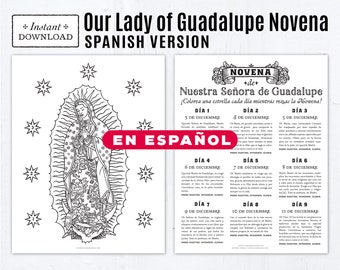 Our Lady of Guadalupe Novena SPANISH Catholic Coloring Page and Prayers,  2 Printable Coloring Pages, Digital, PDF version en español