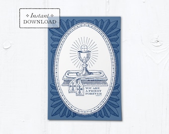 Catholic Priestly Ordination Card Navy Blue Ciborium, Printable Priest Card, Priesthood Sunday, Holy Orders 5"x7"